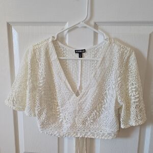 Express Ivory Lace V-Neck Crop Top